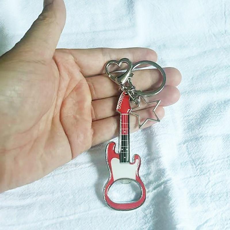 Guitar Bottle Opener Keychain Heart Star Key Chain For Women Girl Y2K Key Ring Key Holder Hanging Pendant Accessories Gift A1