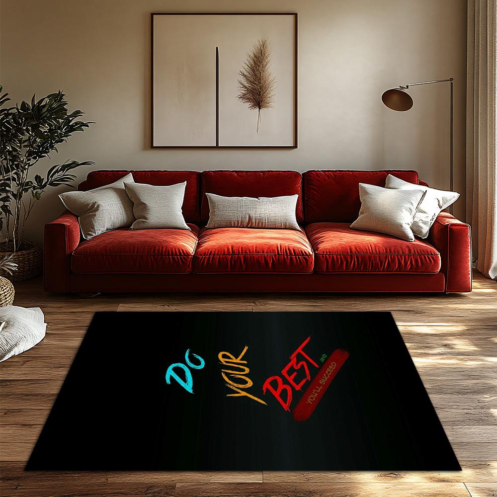 DO YOUR BEST Motivational Rug, Black Colorful Letter Carpet for Living Room, Soft Non-Slip Sofa Mat with Bohemian Decor