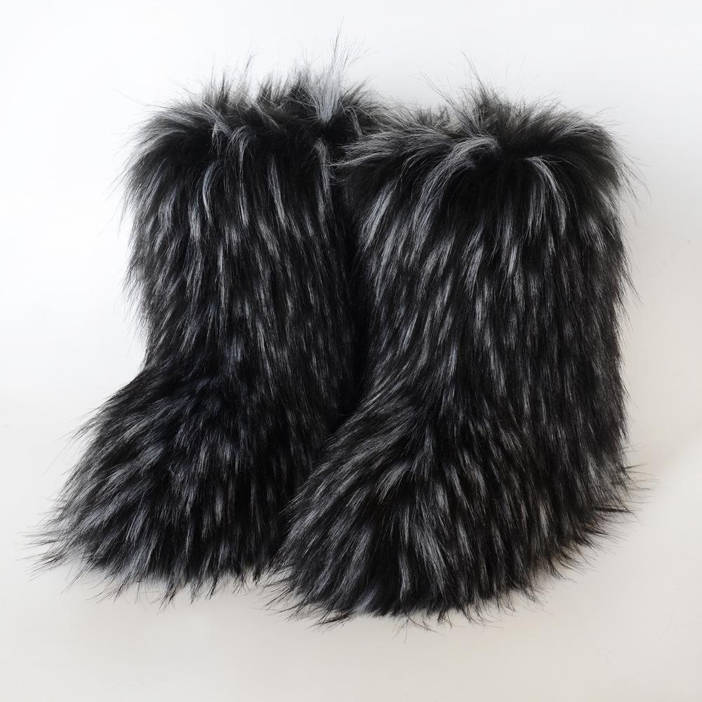 Fashion Luxury Winter Women Long Plush Warm Snow Boots Casual Shoes New Suede Fur Chelsea Ankle Boots Flats Platform Ladies Thick Bottom Fashion Shoes