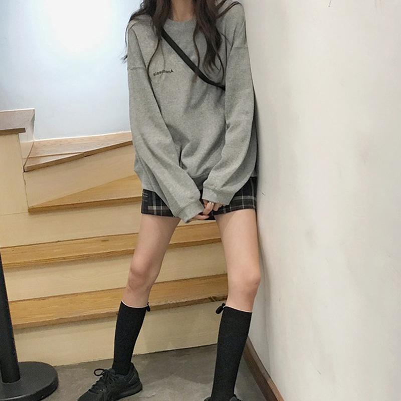 Alphabet Sweatshirt Women's Thin Loose Top Crew Neck Student Casual Pullover