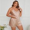 Plus Size Women's New Ice Silk Sexy V Neck Halter Shorts Pajamas Set
