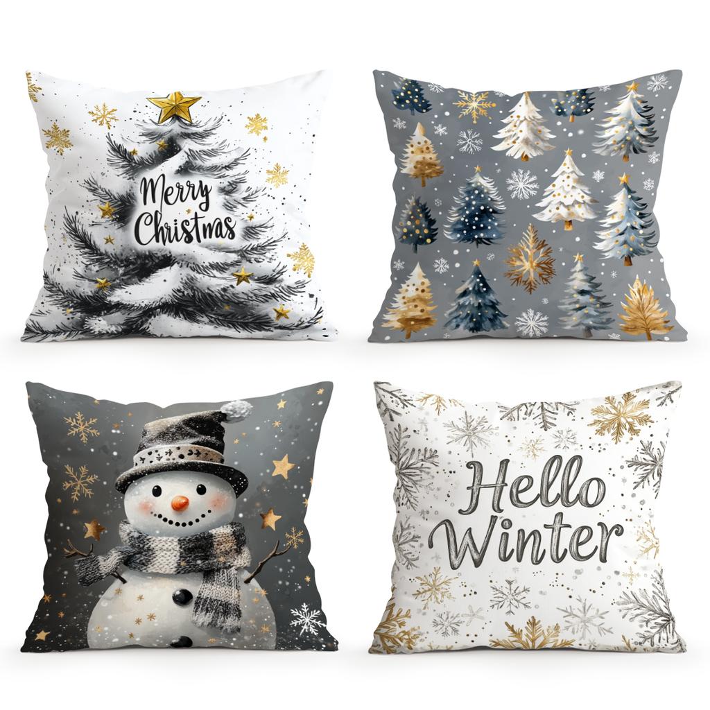 Grey Christmas Cushion Pillowcase Printed Polyester 45x45cm Throw Pillowcover Decorative Sofa Cushion Pillowslip Home Decor