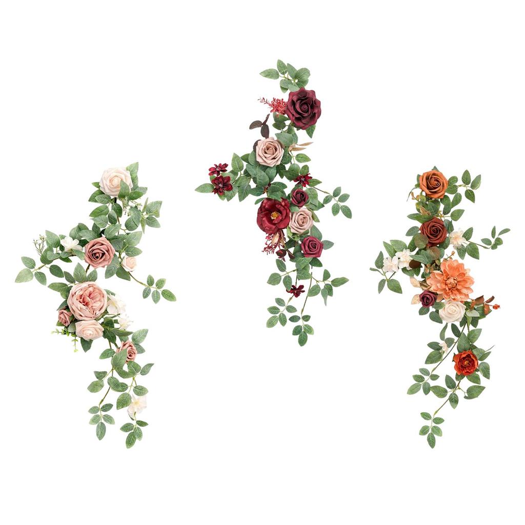 Artificial Flower Swag Handmade Rustic Floral Swag Backdrop Green Leaves Silk Flower for Backdrop Arbor Wall Party Reception