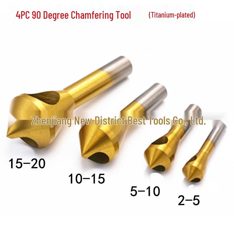 4PC Titanium-Coated High-Speed Steel Countersink Tool with Internal Chip Removal for Aluminum