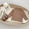 Girls Solid Mock Neck Long Sleeve Top with Ruffle Trim for Spring Autumn