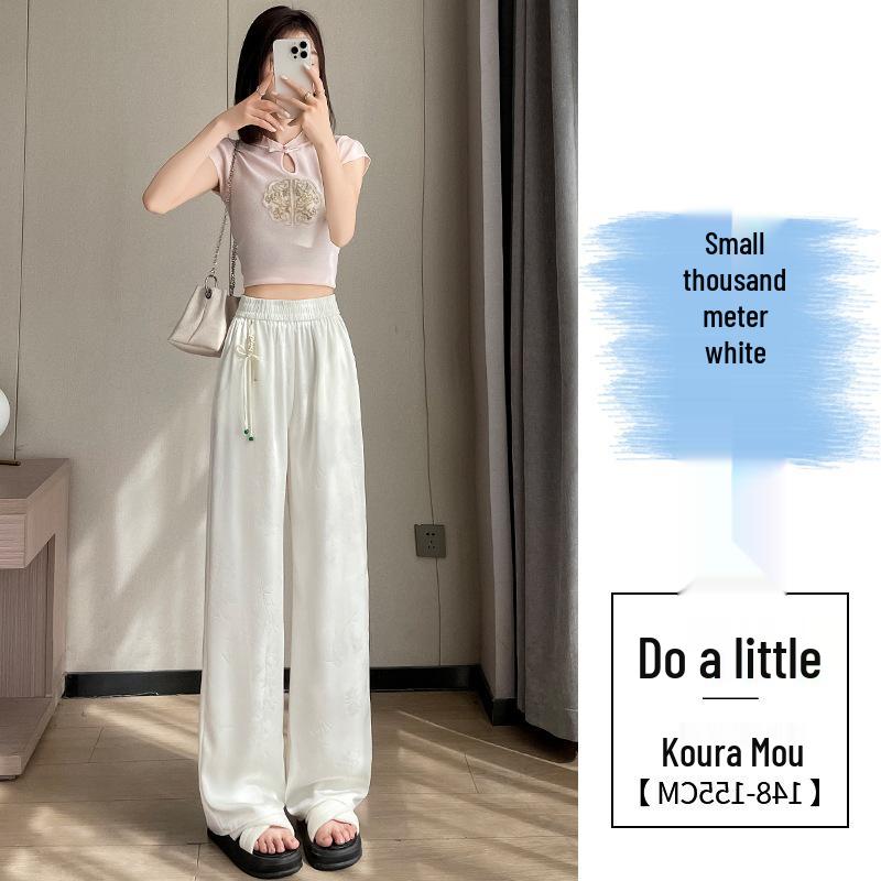 Dámské letní žakárové saténové ledově hedvábné kalhoty se širokými nohavicemi