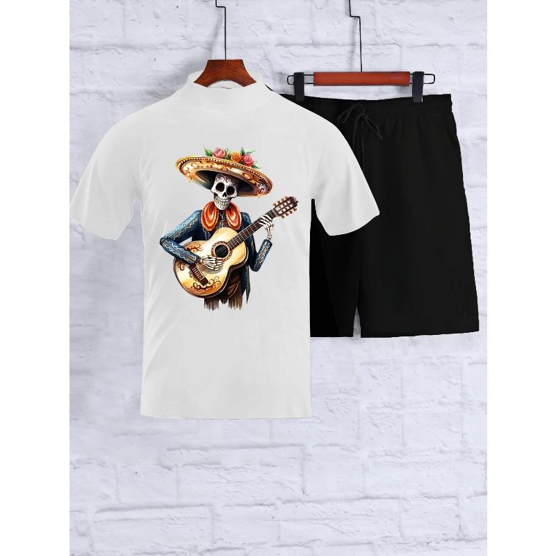 

2 Piece Men s Polyester Tracksuit Short Sleeve T-Shirt and Shorts Summer Casual Outfit XXL білий