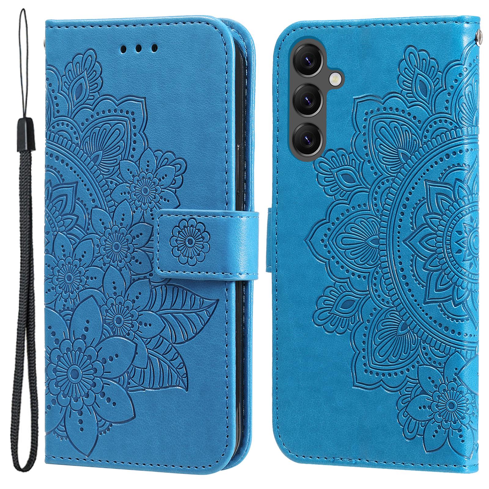 

Для Samsung Galaxy A25 5G (Глобальний) (161,0 x 76,5 x 8,3 мм) Чохол Гаманець Стенд з квітковим візерунком зі штучної шкіри Чохол для телефону Blue