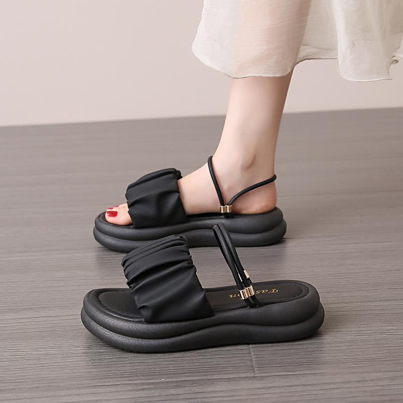Stepping on shit sandals female summer new fairy with skirt thick-soled two wear sandals soft-soled beach half slippers
