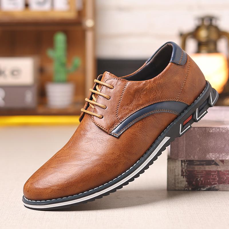 2025 Men's Plus Size Lightweight Casual Leather Shoes - Versatile, Fashionable, Lace-Up for All Seasons