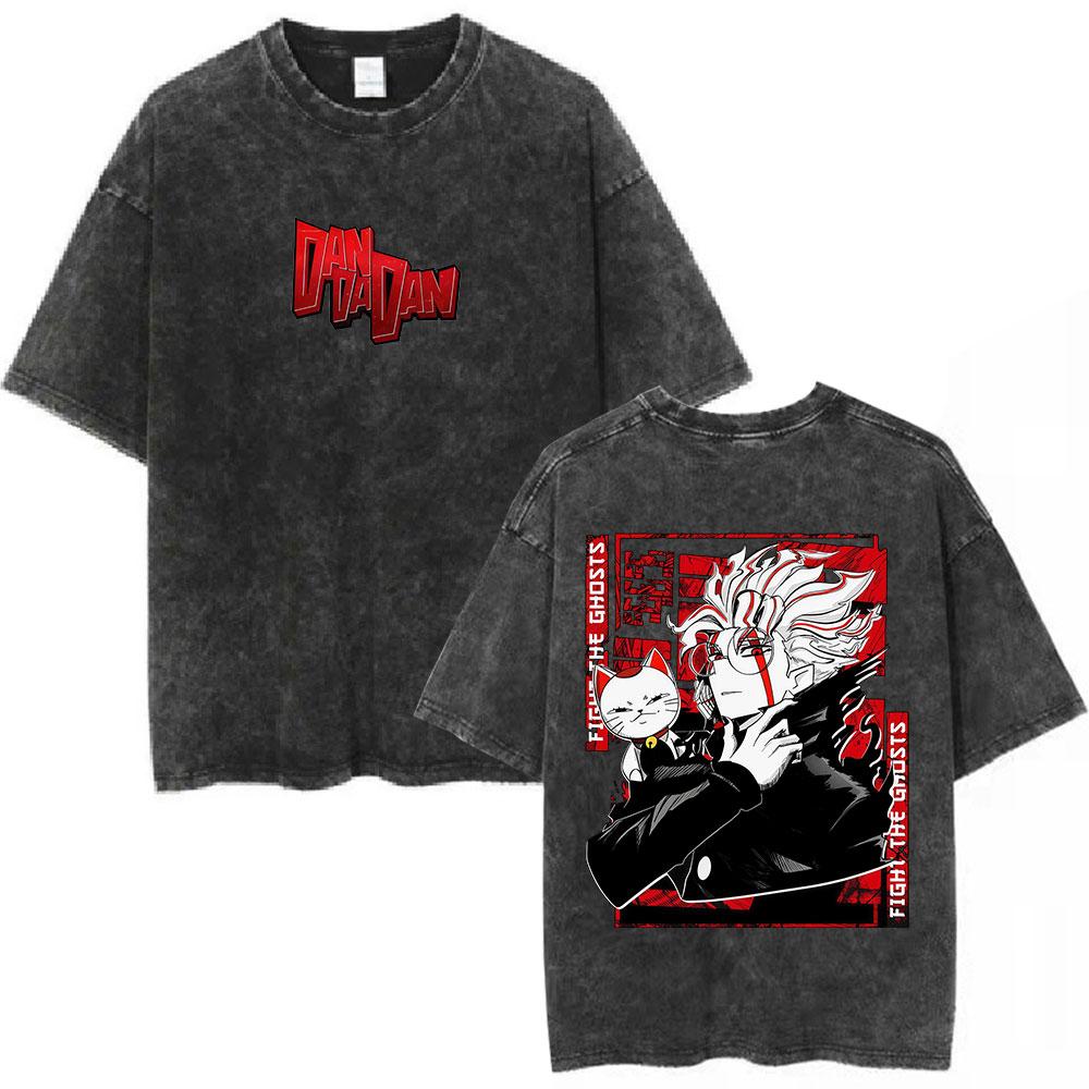 Anime Dandadan Ken Takakura Okarun Tshirt Men Women Fashion Vintage Washed Short Sleeve T Shirts Cotton Oversized Tshirts