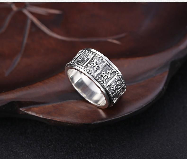 Bague Roue Tournante Zodiac S925 Argent Sterling - Design Doigt Index Unisexe