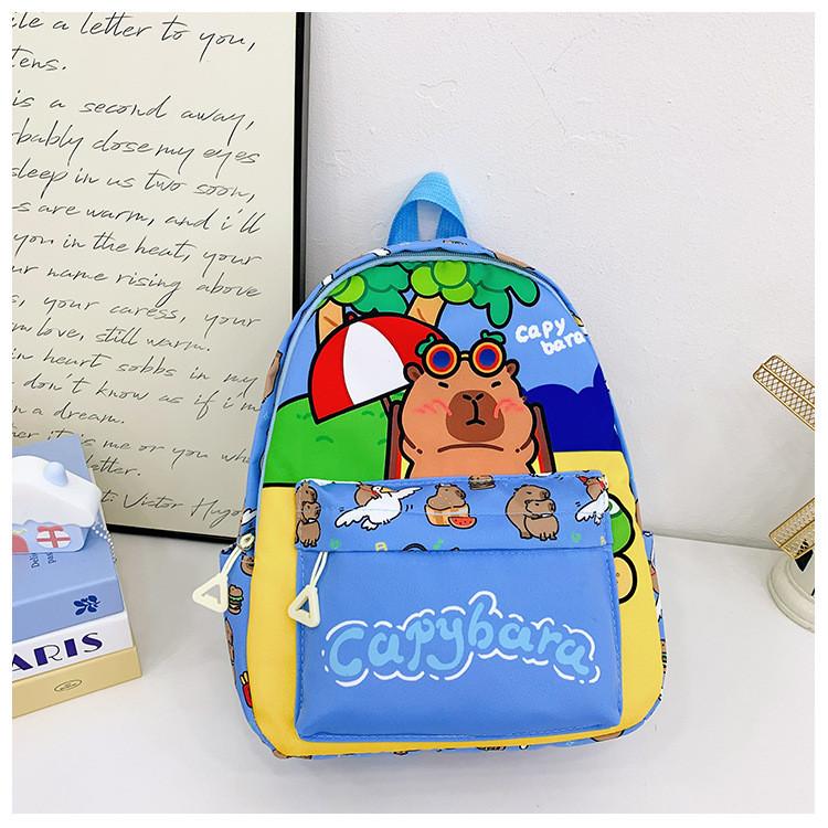 

Cute Cartoon Capybara Bath Sun Letter Print Children Backpack For Use Daily синий