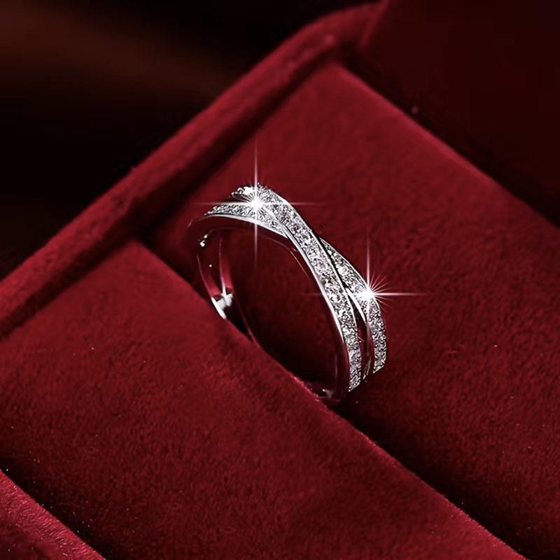 Cross-band diamond ring, shining exquisite, suitable for Independence Day, daily wear, fashionable and versatile