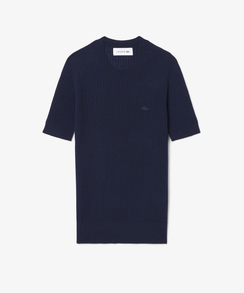 LACOSTE Women'S Fine Merino Wool Rib Knit Short Sleeve Sweater Af4146-56G 166