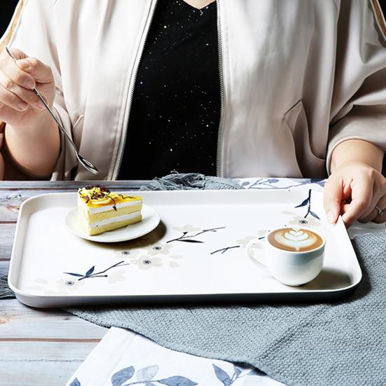 Snack Tray Floral Design Heat Resistant Display Melamine Cherry Blossom Pattern Dining Table Coffee Cup Plate for Kitchen