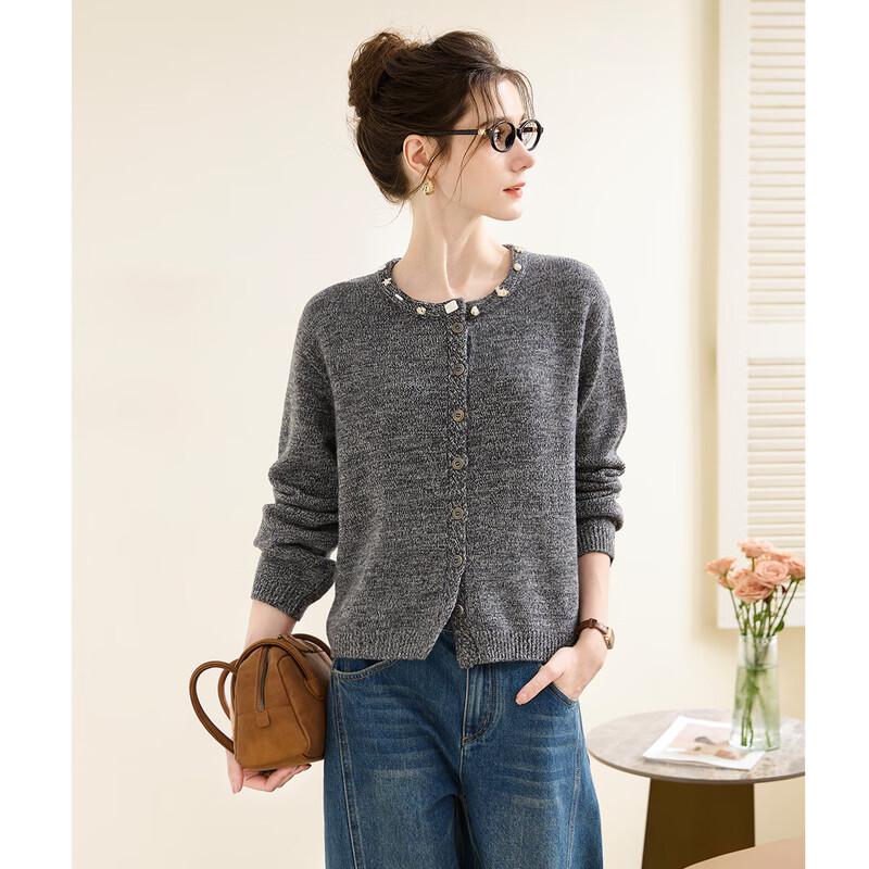 Women's Pure Wool Thickened Round Neck Cardigan