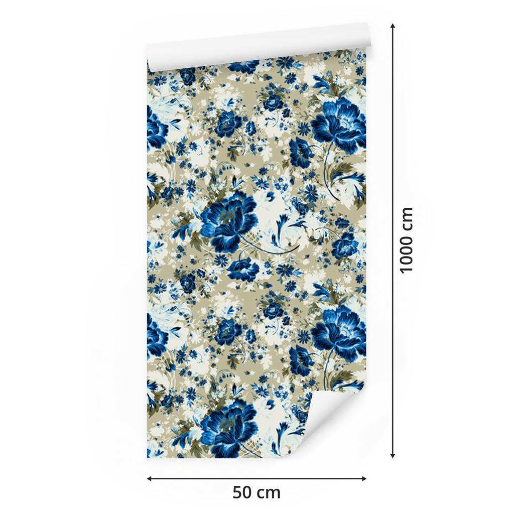 Beautiful Blue Flowers Wallpaper for Living Room and Bedroom 50x1000