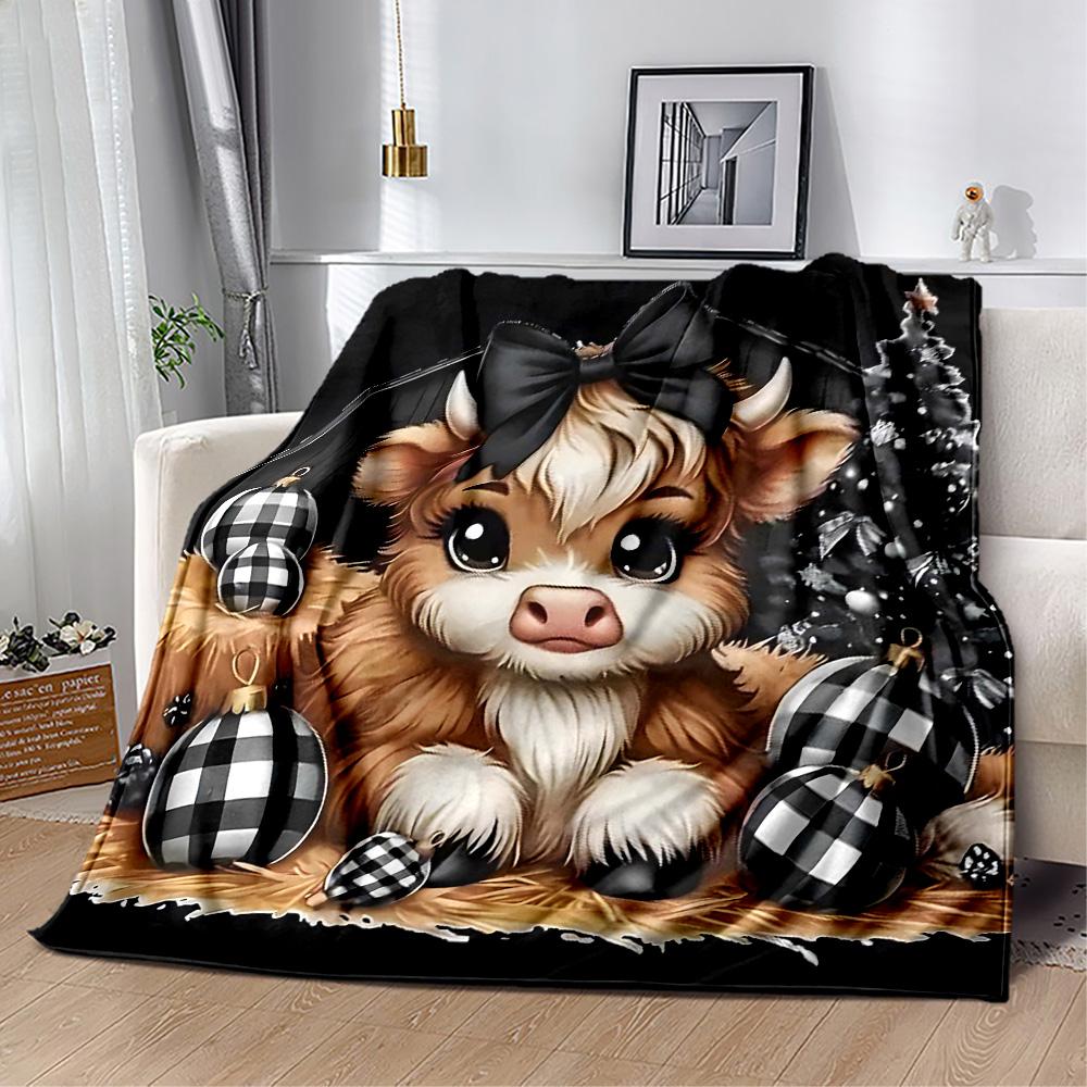 Highland Cow Selfie Flannel Blanket,Lightweight,Office Blanket,Sofa Blanket,Comfortable Blanket