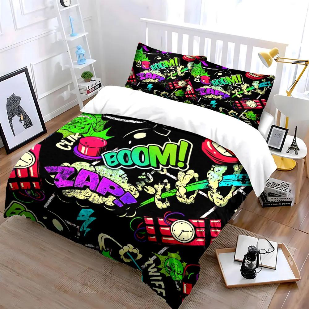 "Colorful Cartoon Explosion Decor Set" Soft Comfortable Duvet Cover Bedding Set Included 1*Duvet Cover & 2*Pillowcases gift
