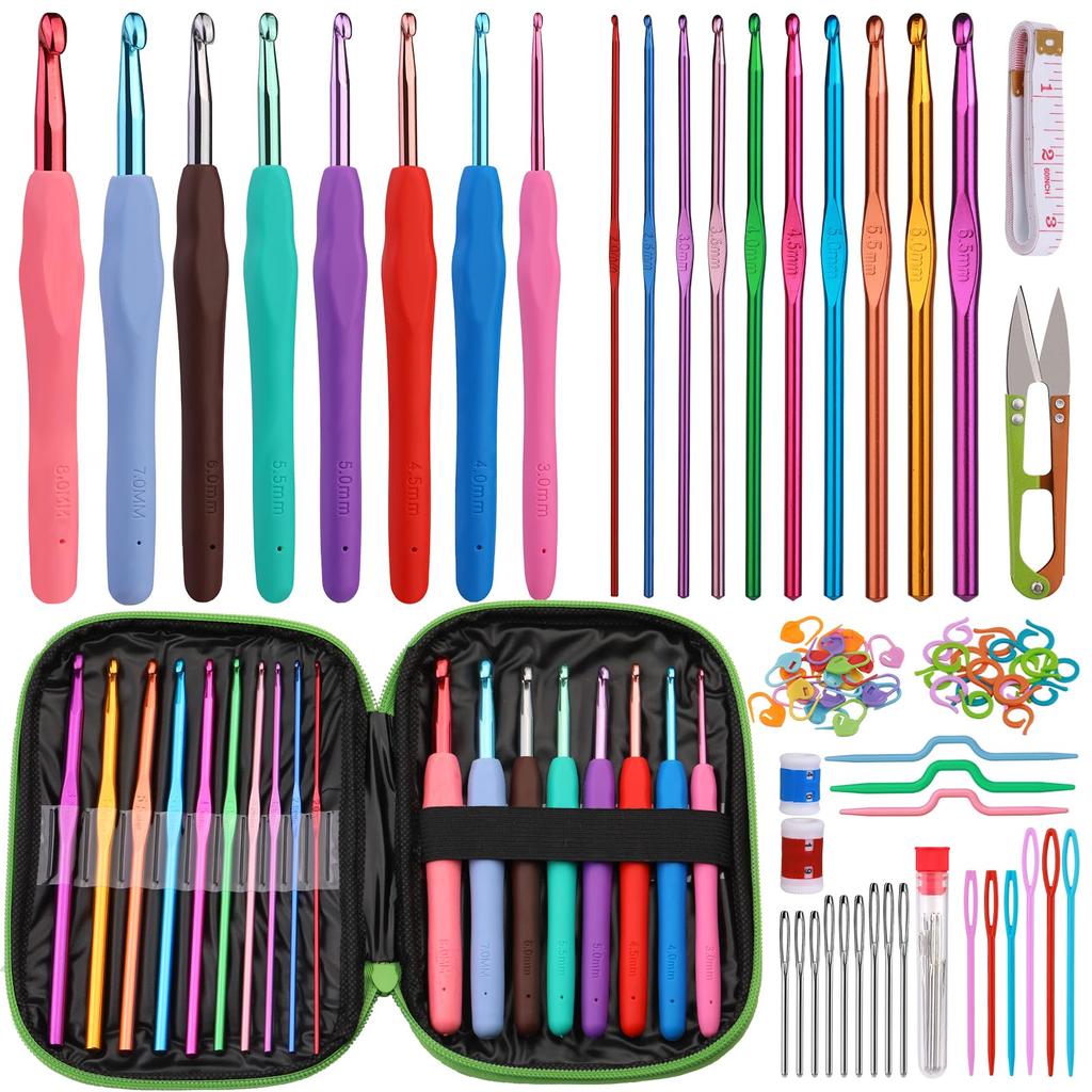 Set Croșet Fenrry Kit Acului de Croșetat Începător Acului de Lână Etui Verde și Accesorii de Croșetat pentru Tricotat Artizanat