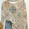 Women T‑Shirt Long Sleeve 3D Vintage Boho Tile Pattern Print Tees Casual Street Female Wear Daily O‑Neck Top Women's Clothes