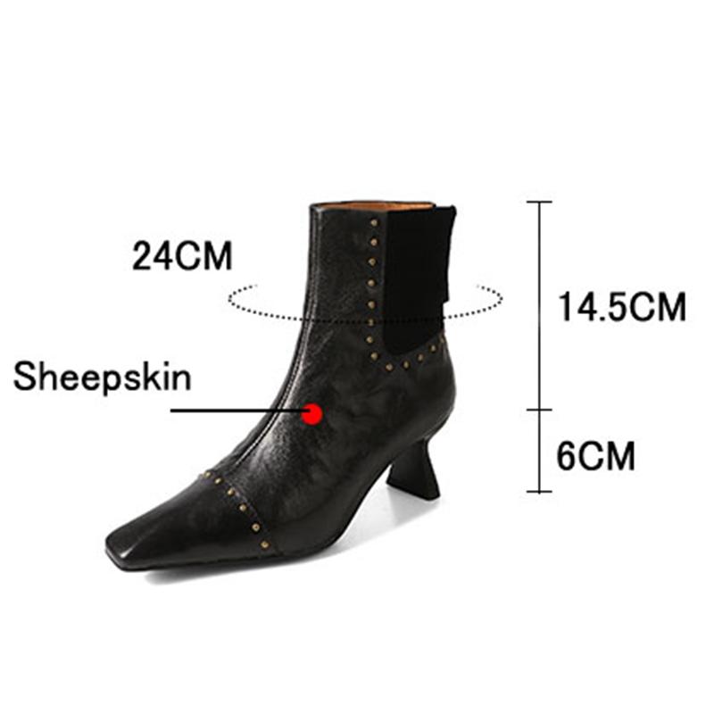 Fashion Women's new autumn and winter pointed leather sheepskin metal rivet high-heeled plus size and calf zipper fashion short boots