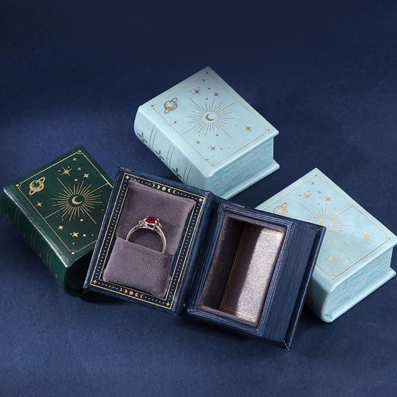 Přenosný držák na prsteny ve tvaru knihy Všestranný vintage design knihy Šperkovnice Pouzdro Pro osobní nebo profesionální použití