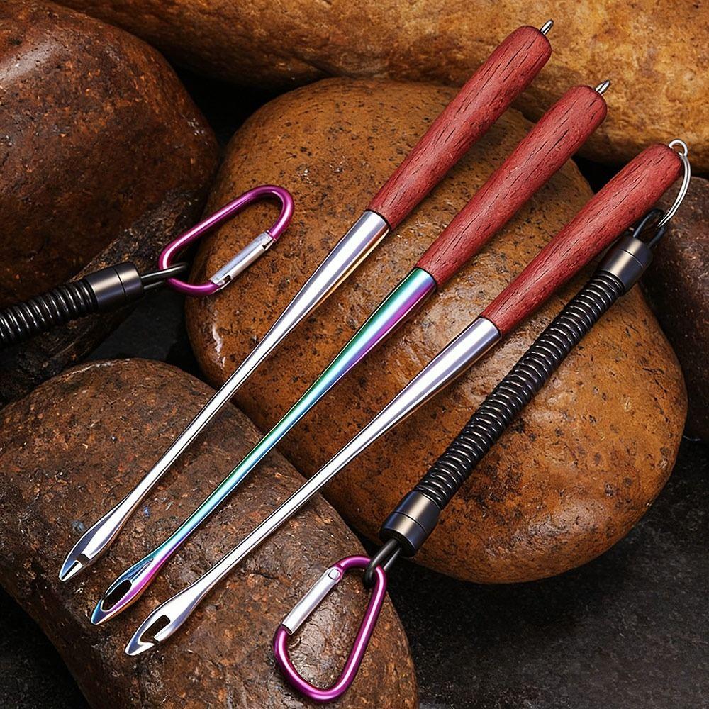 New Multifunctional Fishing Hook Remover Stainless Steel Wooden Handle Deep Throat Hook Head Extended Fish Hook Removal Tool