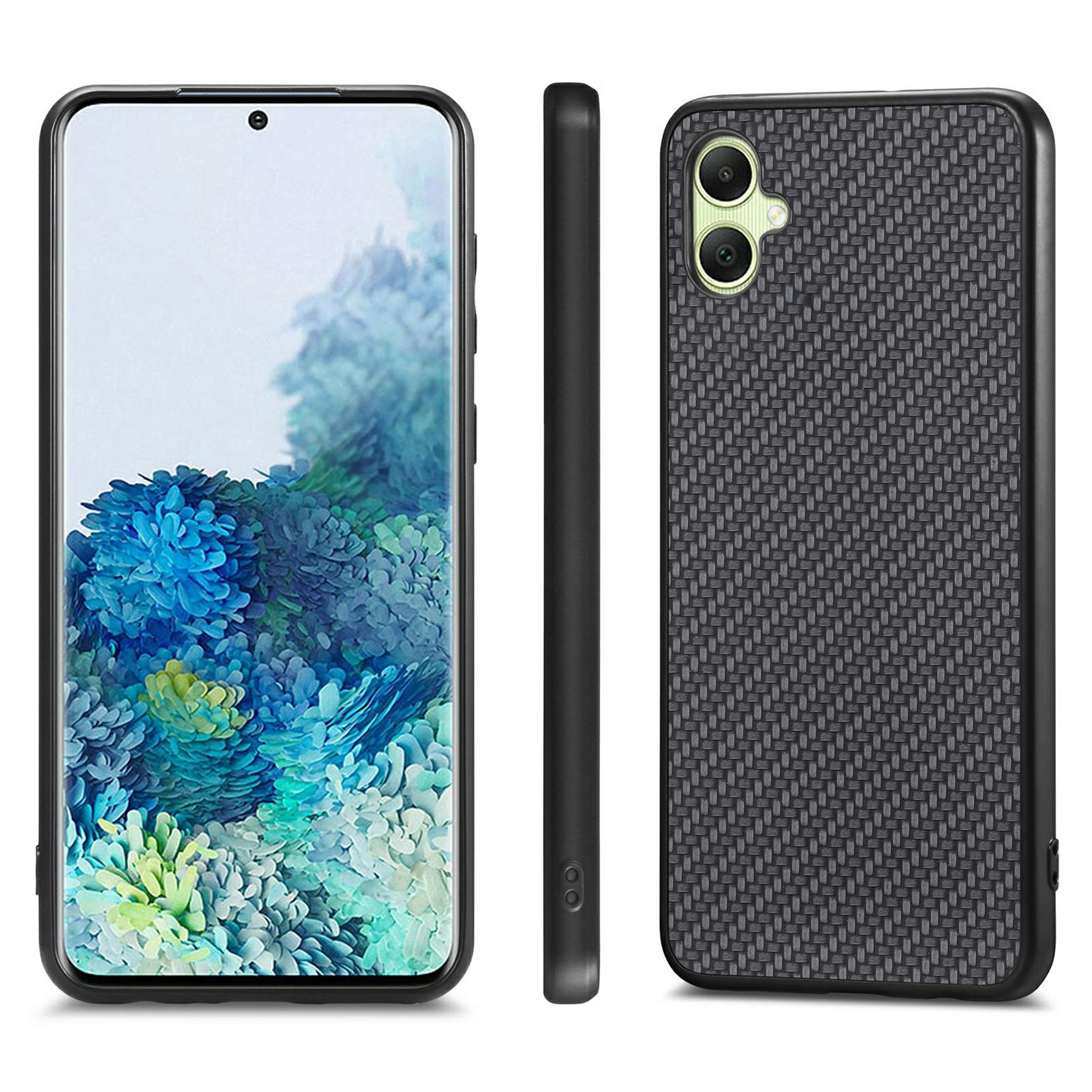 

For Samsung Galaxy A06 4G Case Carbon Fiber Texture PU+PC+TPU Phone Cover Brown