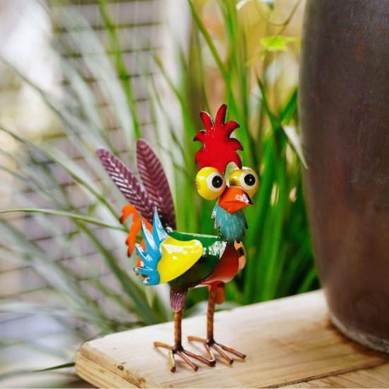 Metal Rooster Yard Statue Outdoor Garden Backyard Patio Lawn Chicken Decoration Animal Ornament Gifts