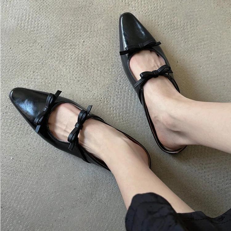 

2024 Новые Роскошные Туфли Мэри Джейн с Бантом Женские Остроносые Блестящие из ПУ Кожи Балетки на Плоской Подошве Вечернее Платье Женские Тапочки Zapatos De Mujer 35 чёрный