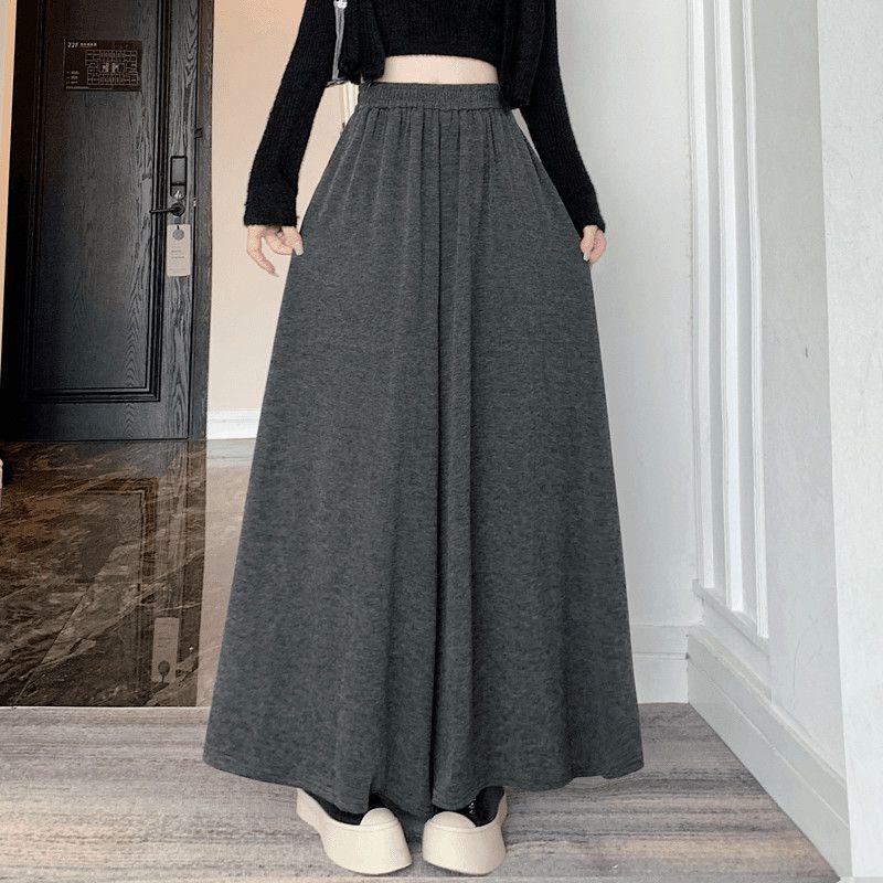 

Glutinous Rice Fabric High-Waisted Skirt Pants - 2026 Autumn/Winter Korean Style, Petite Loose Fit, Slimming Wide-Leg Design L for 130-160 jin