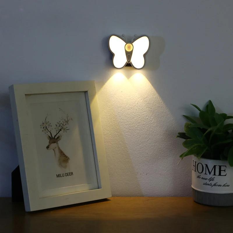 Butterfly Motion Sensor Night Light LED Rechargeable Under Cabinet Lamp for Closet Wardrobe Stair Kitchen Bedroom Home Decor