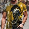 Men's 3D Spartan Knight Pattern T-shirt Outdoor Casual Micro Elastic Breathable T-shirt Summer Fashion Short Sleeve T-shirt Top