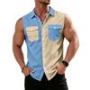 Men's Workwear Lapel Button-Down Vest Shirt - Lightweight Sleeveless Top