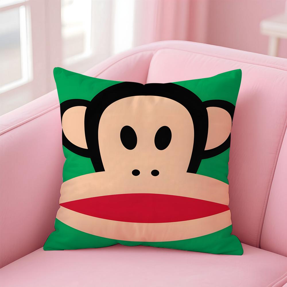 P-Paul Frank Pillow Cute Cartoon Cushion Cover Pillowcase Short Plush Invisible Zipper Room Sofa Cushion Cover