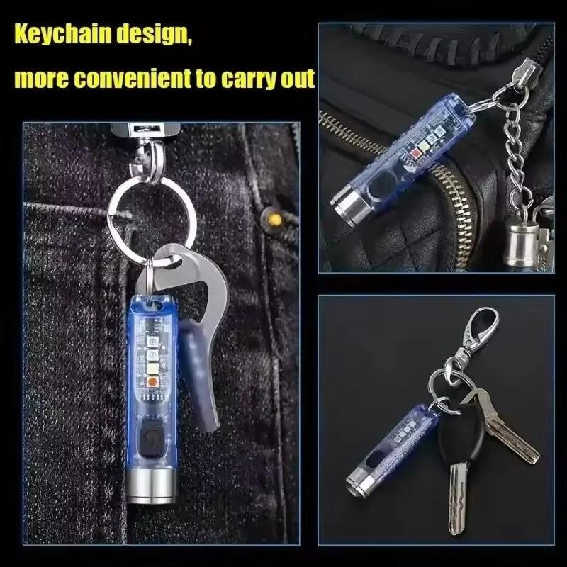 1Pc Rechargeable Mini Keychain Flashlight With 10 Modes And Magnetic Base - Ideal For Camping And Outdoor Activities