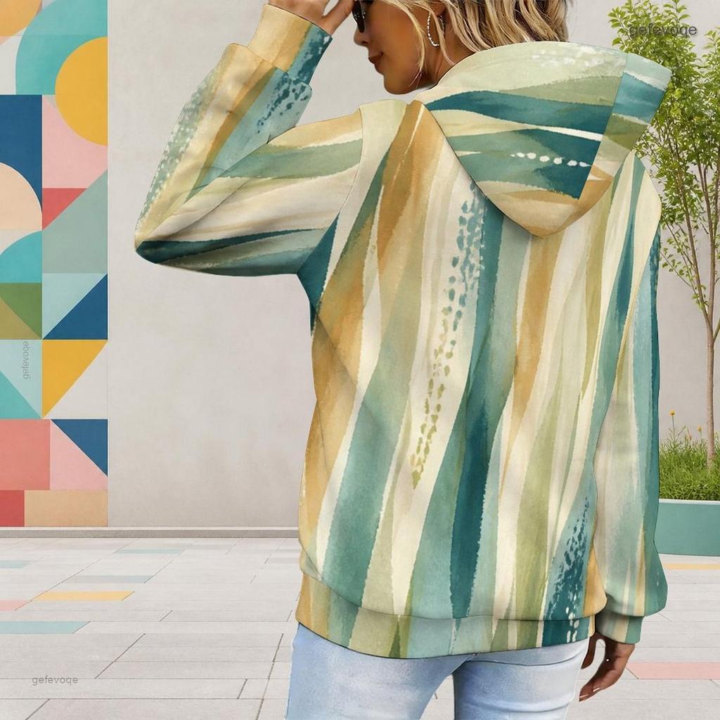 Women Plus Size Long Sleeve Drawstring Hoodie Watercolor Floral Printed Kangaroo Pocket Pullover