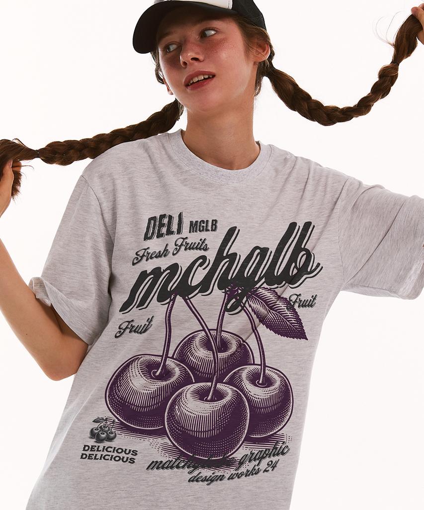 MATCHGLOBE Four Cherry Oversized Tee (Light Melange)