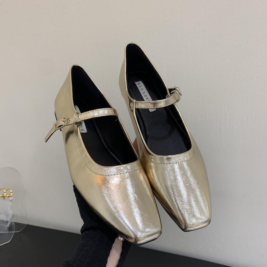 Fashion Bailamos Spring New Women Flat Shoes Fashion Gold Ladies Soft Flat Heel Mary Jane Shoes Casual Outdoor Dress Ballerinas Shoes