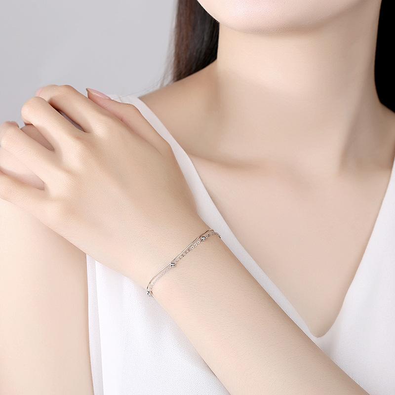 Fashionable Light Luxury Double Layered Wind Bracelet Sterling Silver S925 Cross Bead Bracelet for Women Simple Niche Design Internet Celebrity