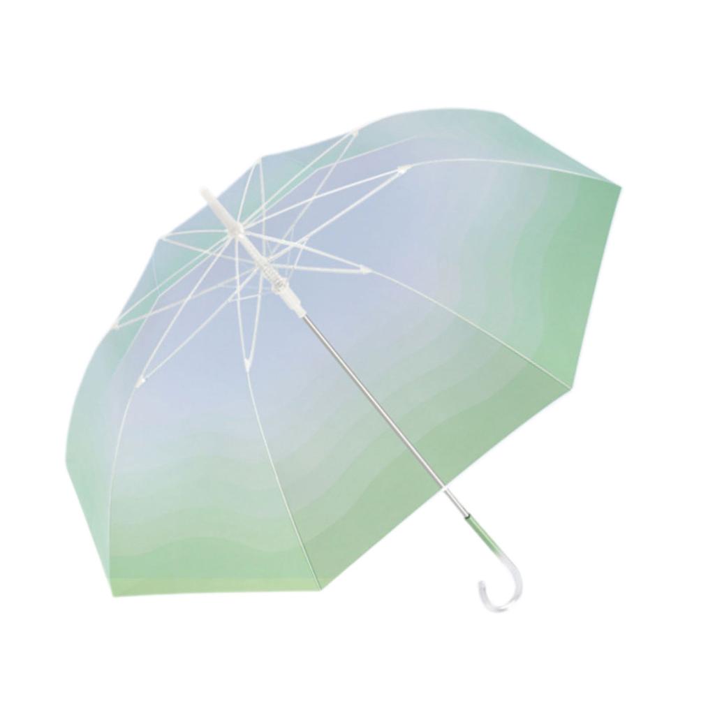 Kreativní gradientový průhledný deštník s prohnutou rukojetí, automatické otevírání, 8 žeber, velká střecha, vybavení pro ochranu před deštěm