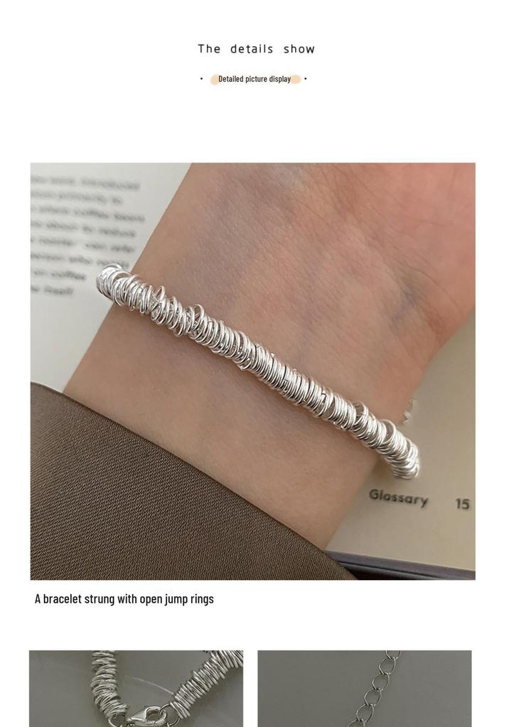 Glossy Heart Circle Bracelet - Women's Retro Luxury Silver Jewelry