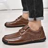 Spring 2024 Men's Casual Leather Lace-up Shoes - Soft Sole, Hand-stitched, Versatile, Large Size Driving Shoes