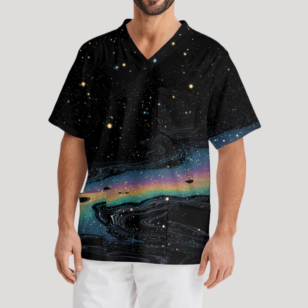 Pánská pracovní halenka s krátkým rukávem a výstřihem do V na hrudi