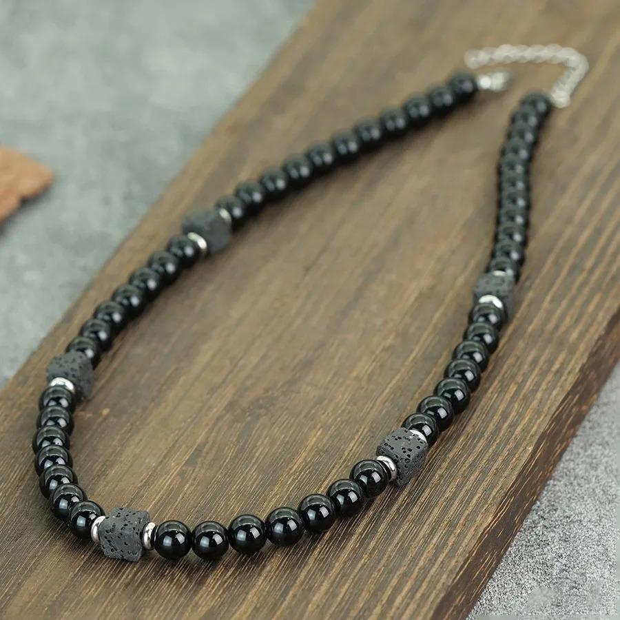 New Mens Short Necklace Natural Stone Healing Accessory Fashion Jewelry Gift For Him 8mm Onyx Obsidian Stone Neck Accessories