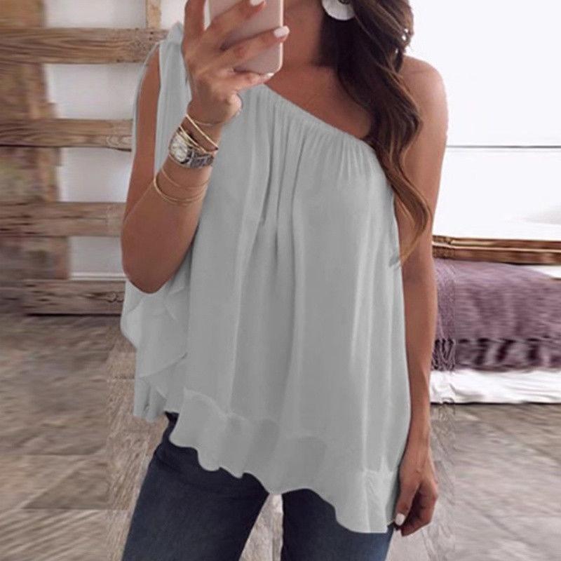 

Casual Womens One Off Shoulder Shirt Blouse Ladies Loose Tshirts Tops Size Plus Gray,XL