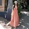 Seaside Vacation Dress Women's Summer New Loose Lazy Relaxed Casual V-neck Plaid Suspender Dress