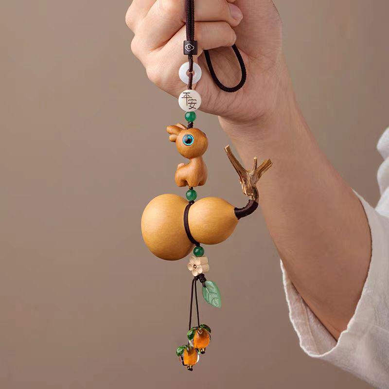 Creative Deer Gourd Car Pendant - New Chinese Style Hanging Ornament for Car Interiors
